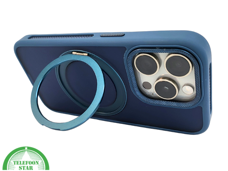 Donkerblauw iPhone 15 Pro Max Hoesje met Ringhouder &ndash; Grip &amp; Bescherming | Telefoonstar.nl