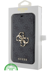 Hoesje voor iPhone 15 Pro Bookcase &ndash; Zwart Bescherming met Gouden Detail en Pasjesvak