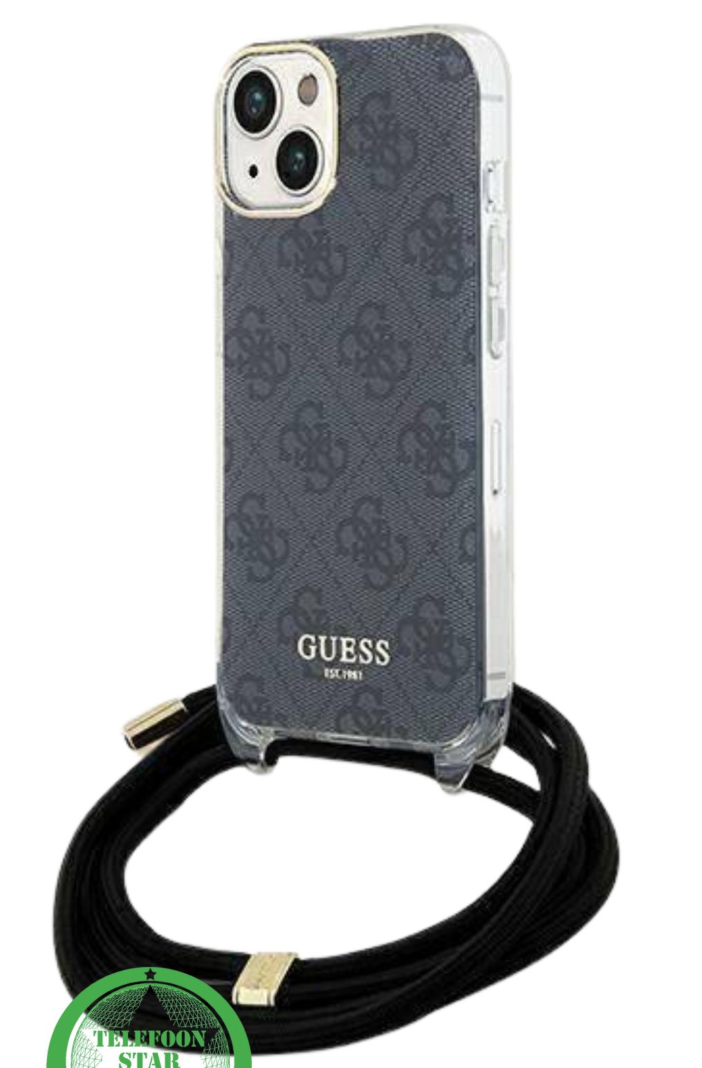 Hoesje voor iPhone 15 - DonkerBruin Crossbody Design met Luxe Logo en Koord