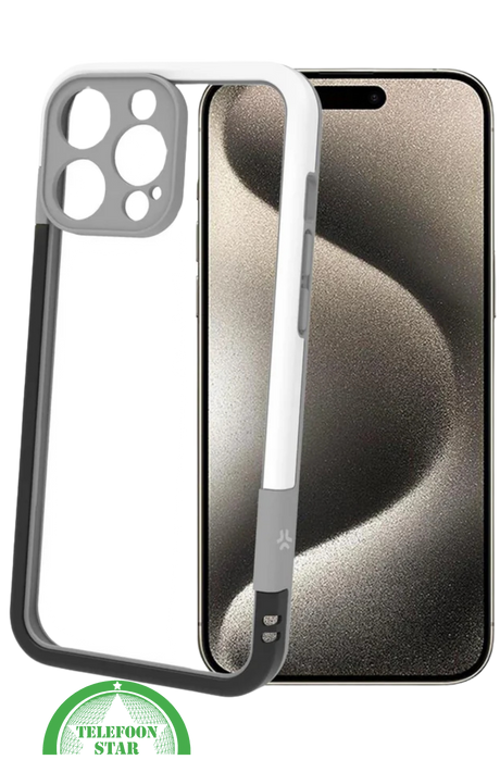 iPhone 16 Pro Max Hoesje &ndash; Transparant Frame met Versterkte Hoeken (Wit-Grijs Design)