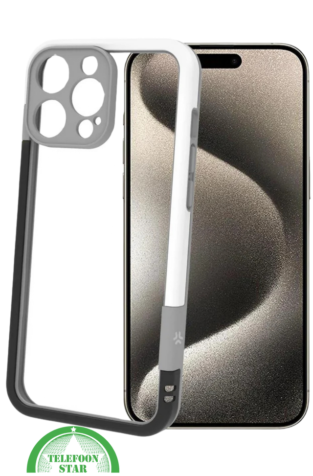 iPhone 16 Pro Max Hoesje &ndash; Transparant Frame met Versterkte Hoeken (Wit-Grijs Design)