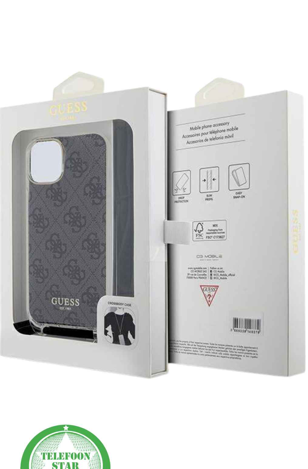 Hoesje voor iPhone 15 - Zwart Crossbody Design met Luxe Logo en Koord