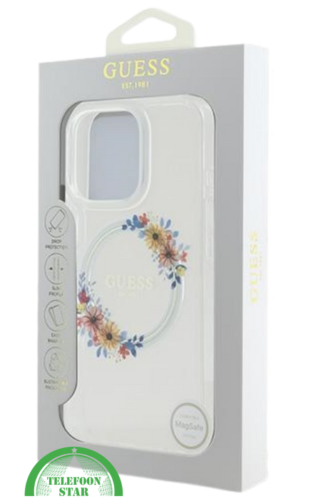 transparante iPhone 16 Pro hoesje met kleurrijk bloemenontwerp