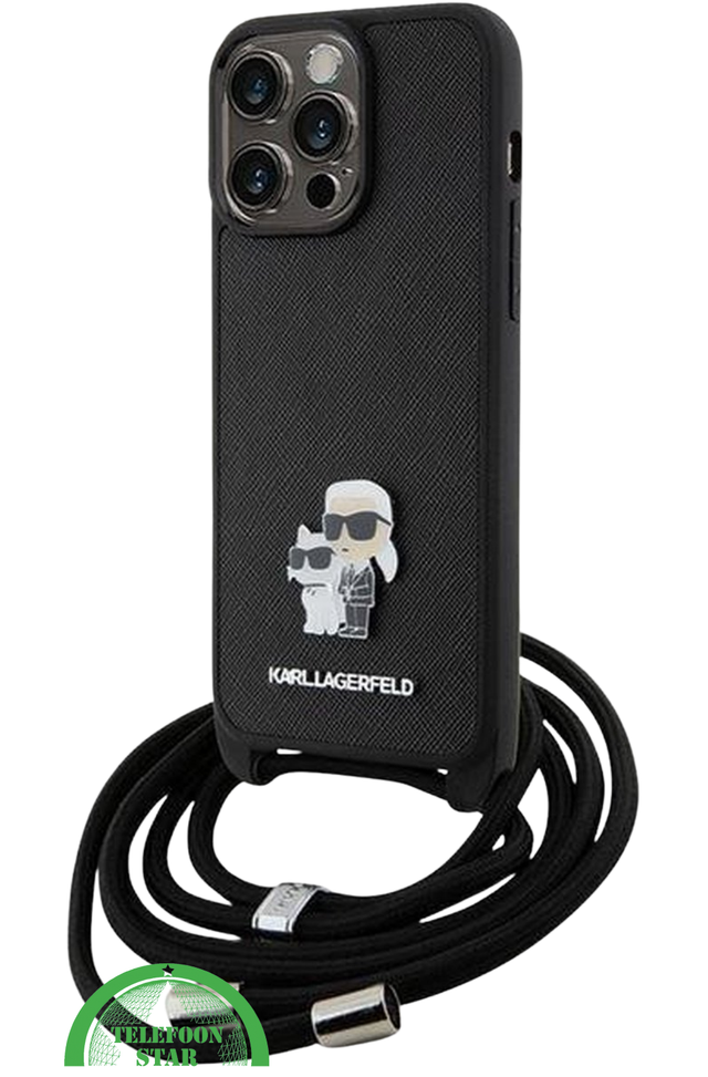 iPhone 15 Pro Crossbody Hoesje &ndash; Stijlvol Zwart met Draagkoord