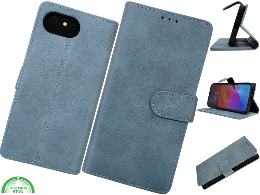 Boek Case Leer Wallet Case Donkerblauw iPhone 16E