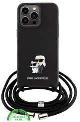 iPhone 15 Pro Crossbody Hoesje &ndash; Stijlvol Zwart met Draagkoord