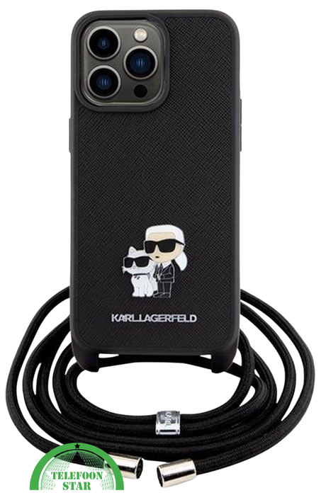 iPhone 15 Pro Crossbody Hoesje &ndash; Stijlvol Zwart met Draagkoord