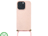 Lichtroze Koord Hoesje &ndash; Duurzaam Siliconen Touwkoord Case Met Draagkoord voor iPhone 16 Pro Max