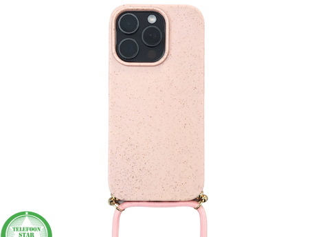 Lichtroze Koord Hoesje &ndash; Duurzaam Siliconen Touwkoord Case Met Draagkoord voor iPhone 16 Pro Max