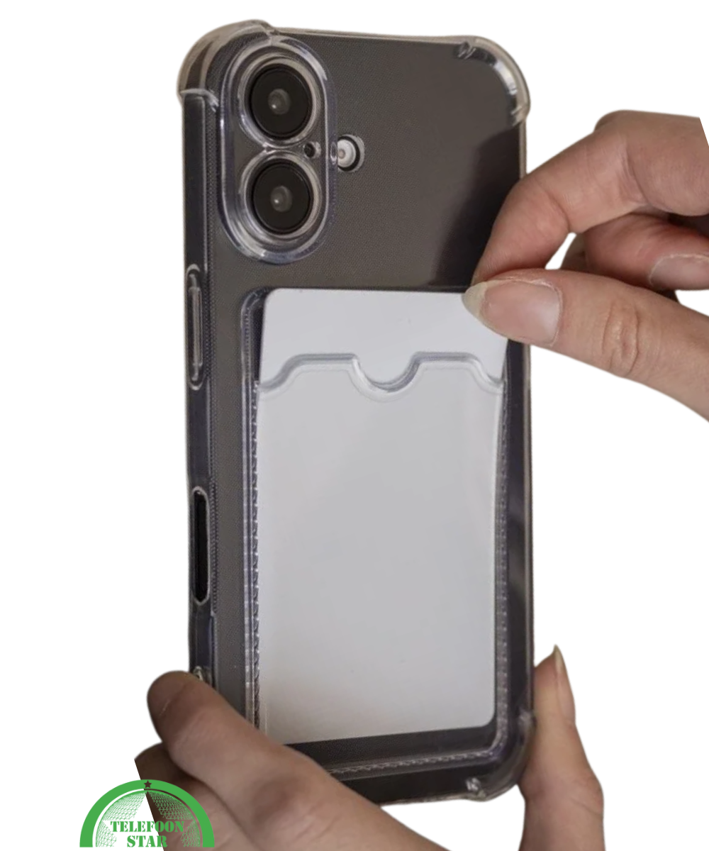Transparant Hoesje voor iPhone 16 Plus met Kaarthouder &ndash; Slank, Praktisch &amp; Schokbestendig