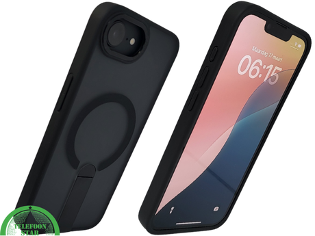 iPhone 16e Hoesje MagSafe Compatibel Zwart met Standaard, Schokbestendig