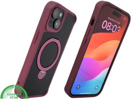 iPhone 15 Plus Hoesje &ndash; Zwart-Bordeaux met MagSafe Ring | Stijlvol &amp; Functioneel