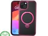 iPhone 15 Plus Hoesje &ndash; Zwart-Bordeaux met MagSafe Ring | Stijlvol &amp; Functioneel
