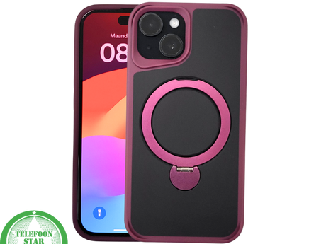 iPhone 15 Plus Hoesje &ndash; Zwart-Bordeaux met MagSafe Ring | Stijlvol &amp; Functioneel