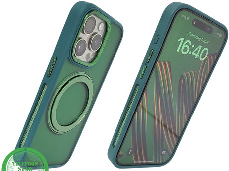 Glanzend Groen iPhone 15 Pro Max Hoesje met Ringhouder &ndash; Transparant &amp; MagSafe | Telefoonstar.nl
