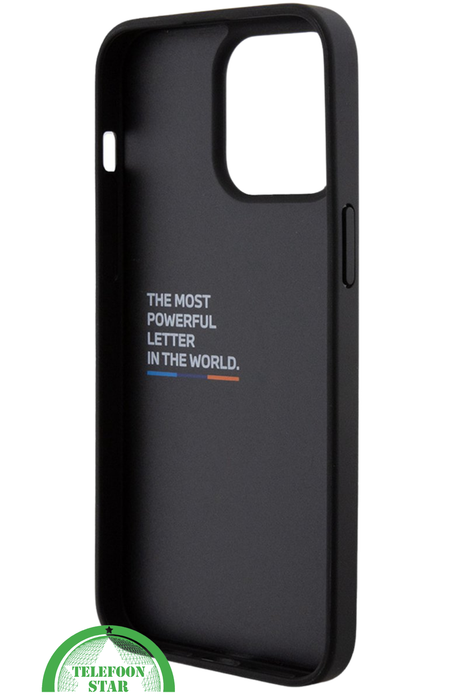 iPhone 15 Pro Design Hoesje &ndash; Zwart Carbon Look met Blauw Streepdetail