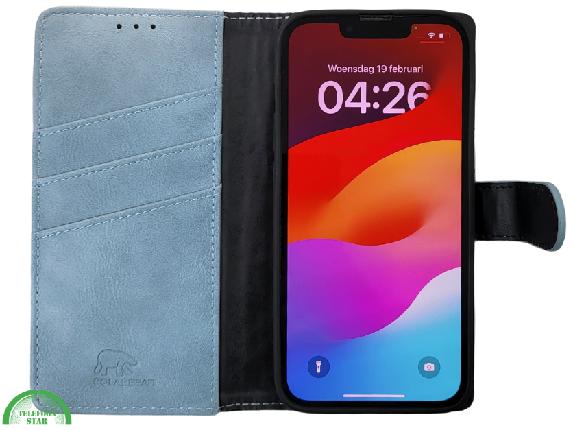 Boek Case Leer Wallet Case Donkerblauw iPhone 16E