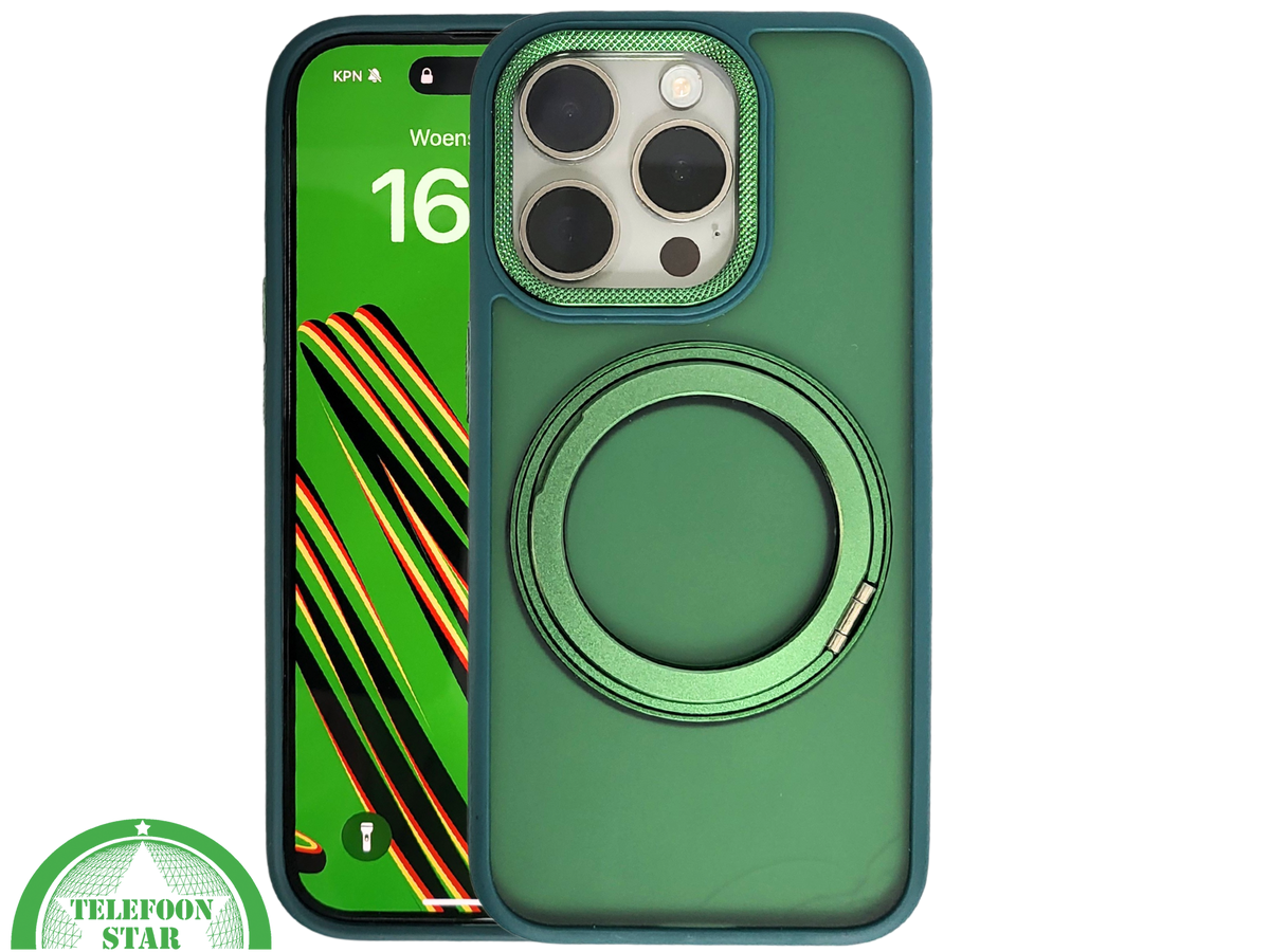 Glanzend Groen iPhone 15 Pro Hoesje met Ringhouder &ndash; Transparant &amp; MagSafe | Telefoonstar.nl
