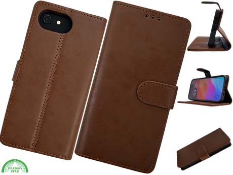 Hoesje voor iPhone 17e Boek Case Leer Wallet Case Donker Bruin