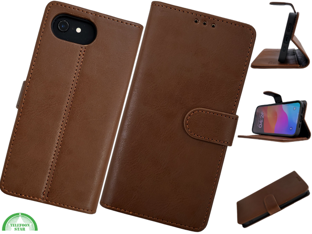 Hoesje voor iPhone 17e Boek Case Leer Wallet Case Donker Bruin