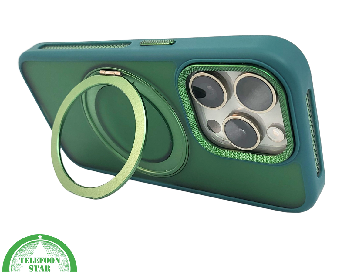 Glanzend Groen iPhone 15 Pro Hoesje met Ringhouder &ndash; Transparant &amp; MagSafe | Telefoonstar.nl