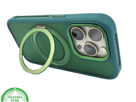 Glanzend Groen iPhone 15 Pro Max Hoesje met Ringhouder &ndash; Transparant &amp; MagSafe | Telefoonstar.nl