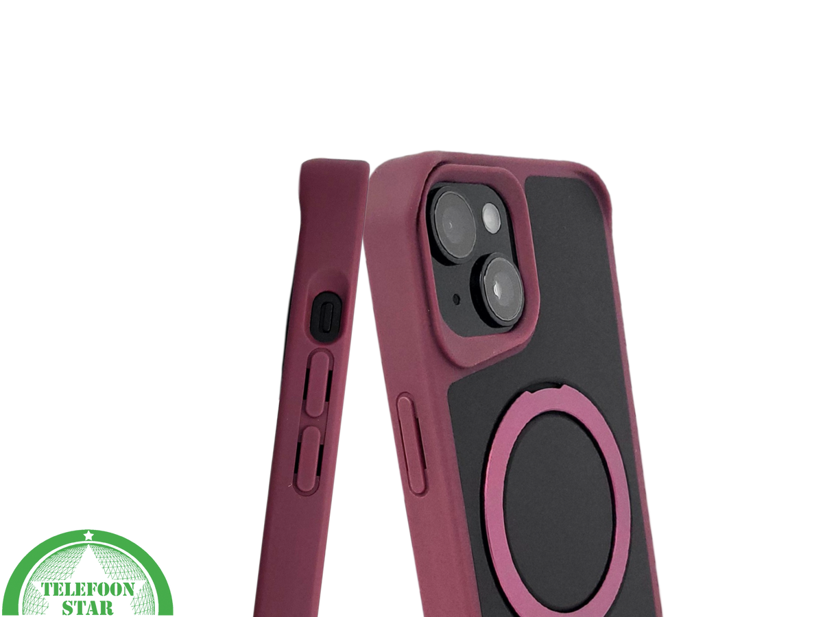 iPhone 15 Plus Hoesje &ndash; Zwart-Bordeaux met MagSafe Ring | Stijlvol &amp; Functioneel