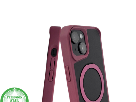 iPhone 15 Plus Hoesje &ndash; Zwart-Bordeaux met MagSafe Ring | Stijlvol &amp; Functioneel