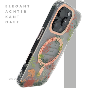 8iPhone 16 Pro Transparant Hoesje Met Bloemenprint En Elegante Tekstdecoratie