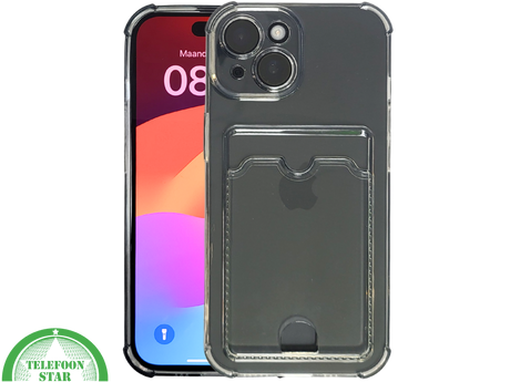 iPhone 15 Transparant Hoesje &ndash; Met Opklapbare Kaarthouder &amp; Stevige Bescherming