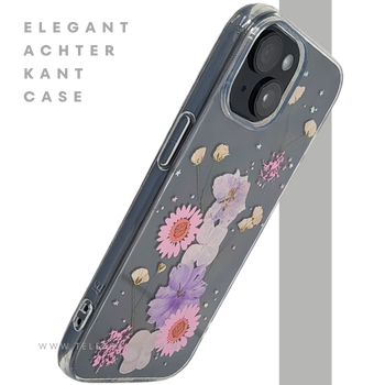 iPhone 15 Plus Transparant Hoesje met Gedroogde Bloemen &ndash; Elegant en Beschermend