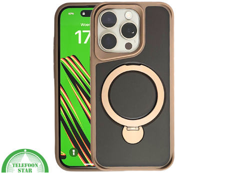 iPhone 15 Pro Hoesje met Ringhouder &ndash; Luxe Bescherming in Bruin-Zwart Design