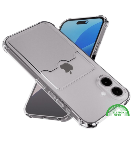 Transparant Hoesje voor iPhone 16 met Kaarthouder &ndash; Slank, Praktisch &amp; Schokbestendig