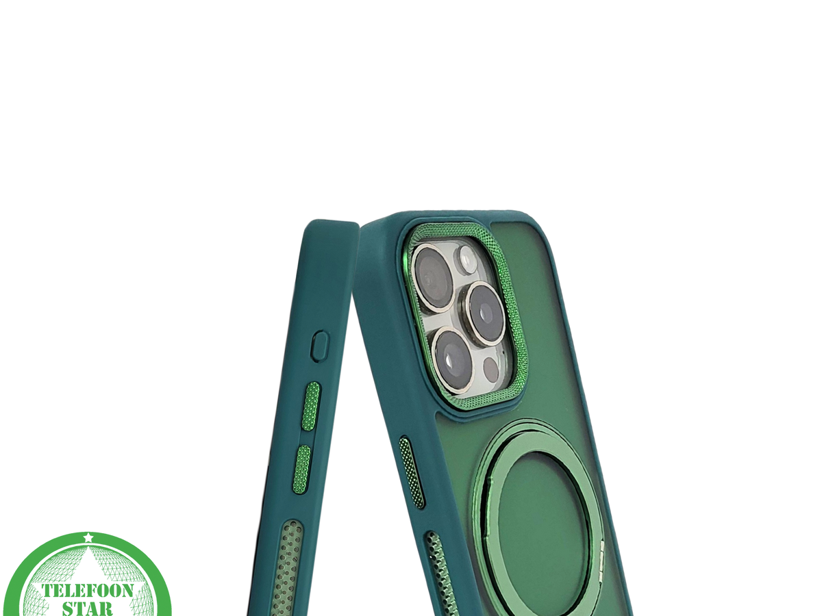 Glanzend Groen iPhone 15 Pro Hoesje met Ringhouder &ndash; Transparant &amp; MagSafe | Telefoonstar.nl
