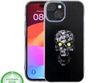 iPhone 15 Hoesje &ndash; Zwart Schedel Design met Bloemen | Kunstzinnig &amp; Beschermend