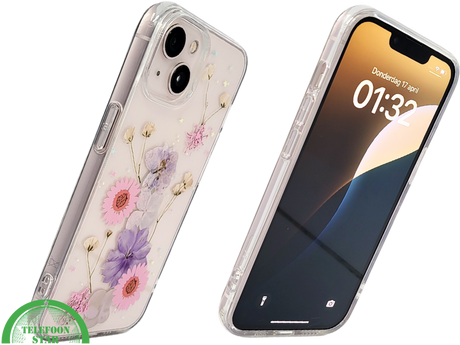 Bloemen Hoesje iPhone 13 / 14 &ndash; Transparant Met Echte Bloemenlook