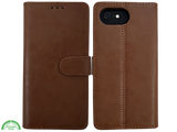Boek Case Leer Wallet Case Donker Bruin IPhone 16E