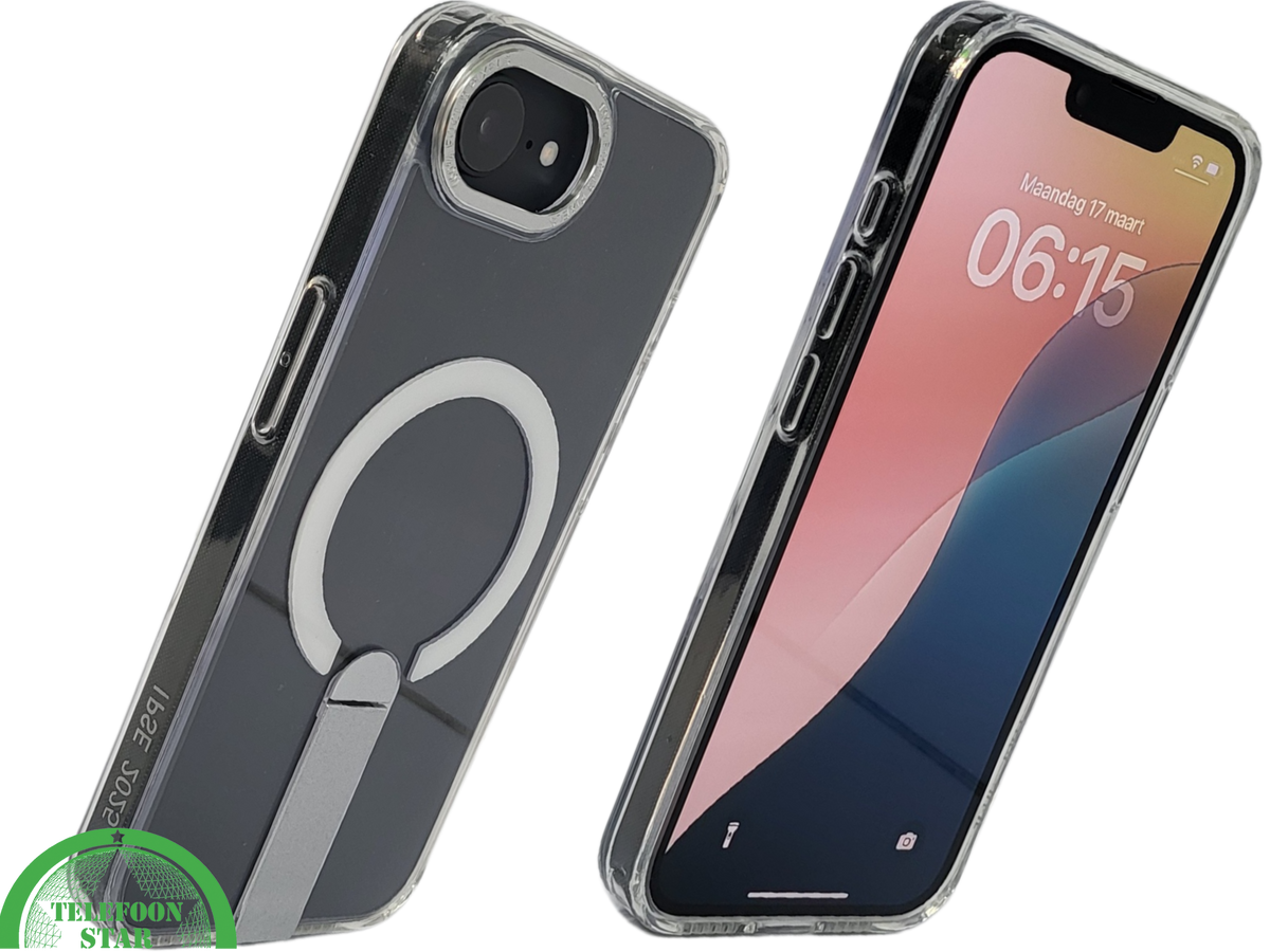 iPhone 16E Transparante witte randen Hoes met MagSafe Ring
