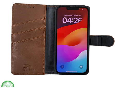 Boek Case Leer Wallet Case Donker Bruin IPhone 16E