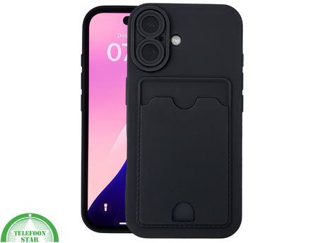 iPhone 17 Pro / Pro Max Hoesje Zwart met Kaarthouder &ndash; Schokbestendig