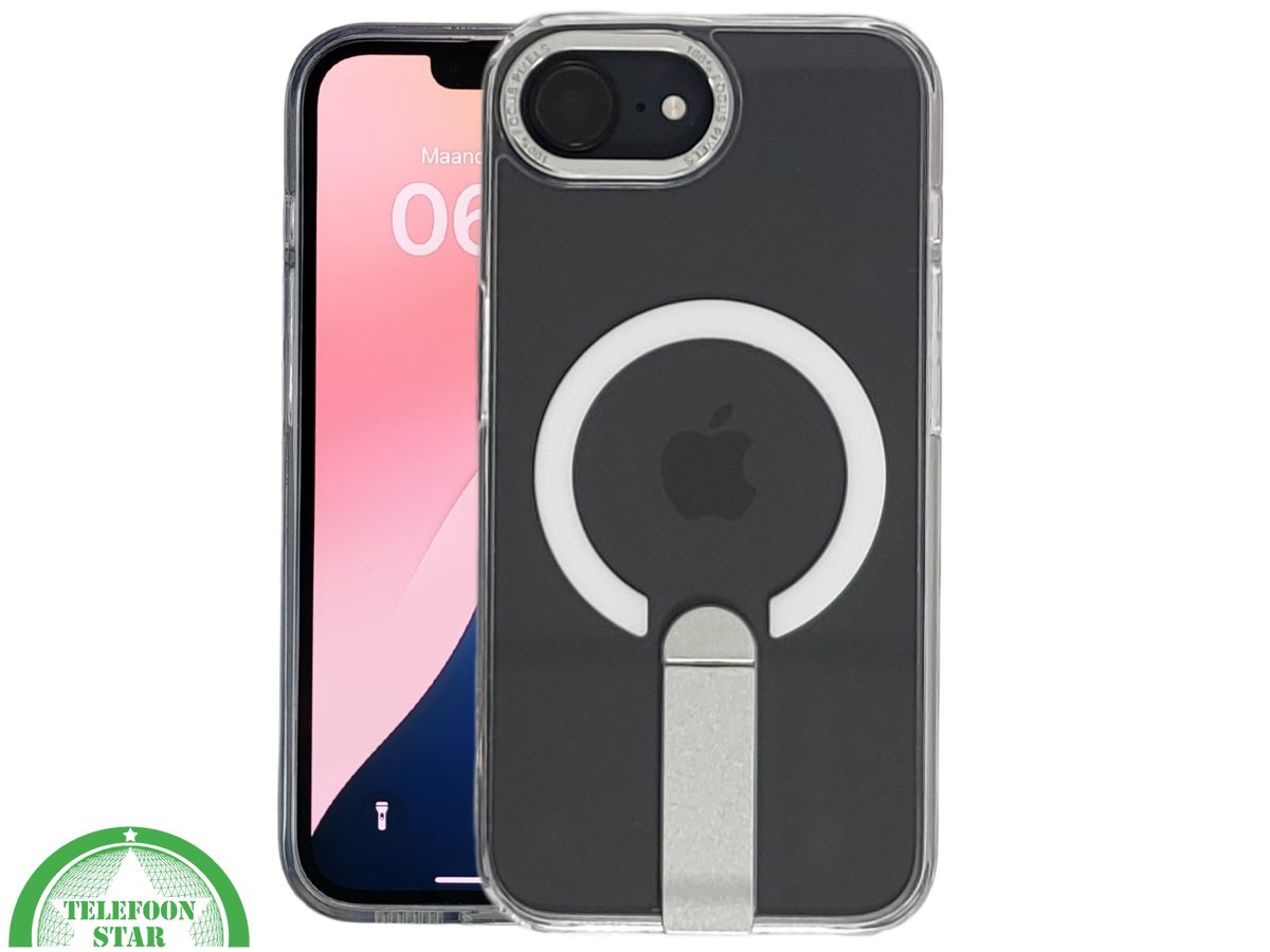 iPhone 16E Transparante witte randen Hoes met MagSafe Ring