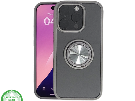 iPhone 16 Pro Grijs Hoesje Met Ringhouder Stevige Rugcover Voor Extra Grip