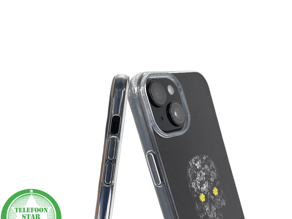 iPhone 15 Hoesje &ndash; Zwart Schedel Design met Bloemen | Kunstzinnig &amp; Beschermend