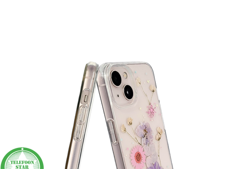 Bloemen Hoesje iPhone 13 / 14 &ndash; Transparant Met Echte Bloemenlook