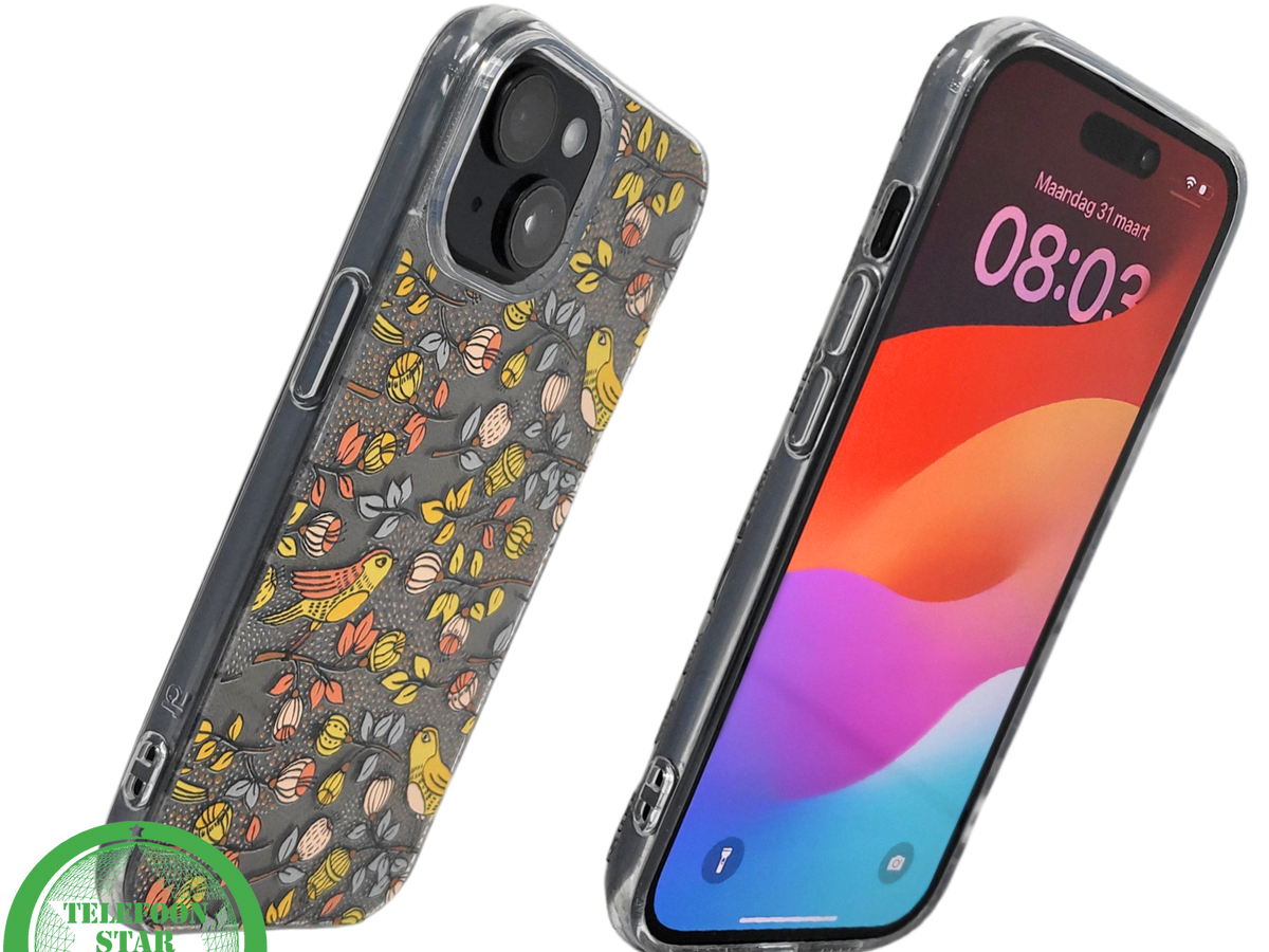 iPhone 15 Plus Hoesje &ndash; Herfstvogels Design met Transparante Rand | Kleurrijk &amp; Beschermend