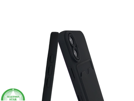 iPhone 17 hoesje zwart met kaarthouder en schokbestendige bescherming