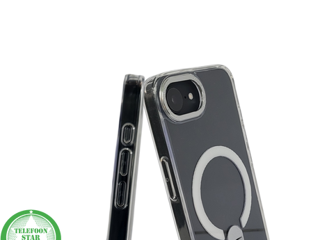 iPhone 16E Transparante witte randen Hoes met MagSafe Ring