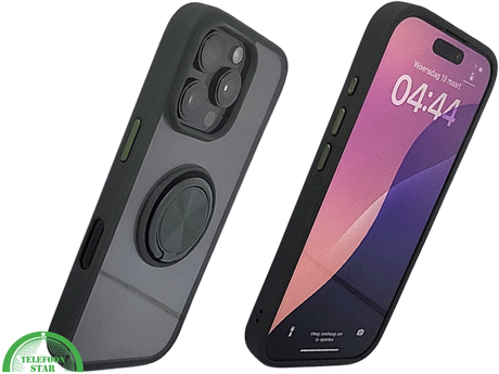 iPhone 16 Pro Zwart Hoesje Met Ringhouder Stevige Rugcover Voor Extra Grip