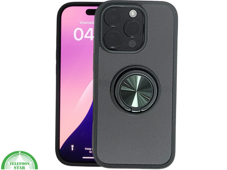 iPhone 16 Pro Max Zwart Hoesje Met Ringhouder Stevige Rugcover Voor Extra Grip