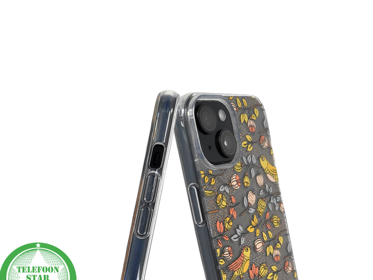 iPhone 15 Plus Hoesje &ndash; Herfstvogels Design met Transparante Rand | Kleurrijk &amp; Beschermend
